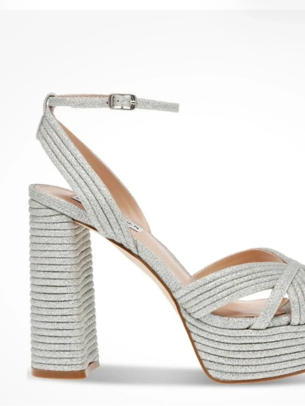 Steve Madden Glittery Silver Wrapped Platform Sandal 7.5